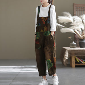 Quần baggy yếm retro in lá màu sắc - NU6625