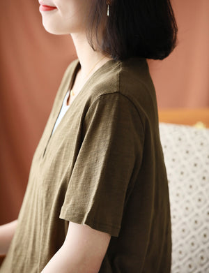 Áo T-shirt ngắn tay cổ V đơn sắc - NU8606