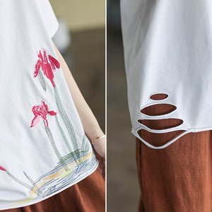 Áo T-shirt ngắn tay cổ tròn thêu hoa trừu tượng - NU8349
