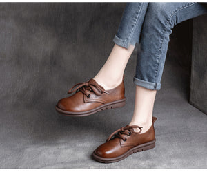 Giày da retro đế bằng cột dây bo tròn - OD0833