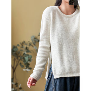 Áo len nhung dài tay cổ tròn vạt xẻ một bên - NU7974