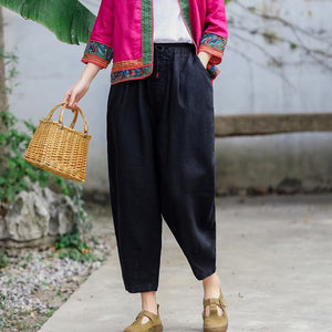 Quần baggy linen lưng thun dây rút hai túi chéo - NU6729
