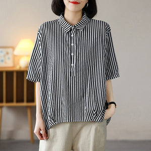 Áo sơ mi kẻ sọc ngắn tay cổ đức - NU7558