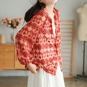 Áo khoác cardigan dài tay có mũ thêu hoa văn Henna - NU7197