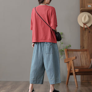Quần baggy denim ống suông cạp cao hai túi chéo - NU7102