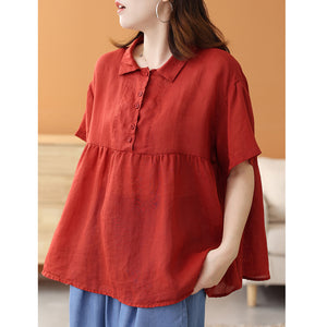 Áo sơ mi linen ngắn tay cổ pipi bốn khuy - NU7521