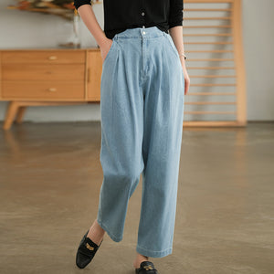 Quần baggy denim ống đứng lưng cao hai túi chéo - NU7387