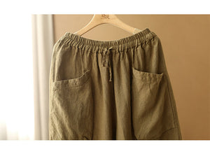 Quần baggy linen lưng thun dây rút kiểu túi hộp - NU7525