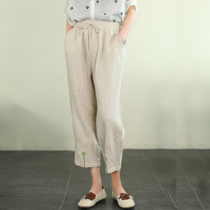 Quần baggy linen lưng thun dây rút thêu kẹo ngọt - NU7288