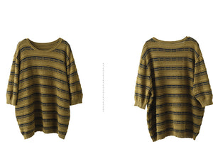 Áo T-shirt ngắn tay dệt kim kẻ sọc hoa văn retro - NU8490