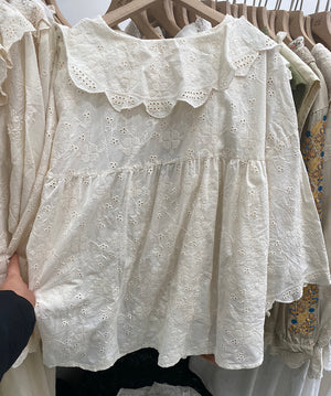 Áo sơ mi linen Morigirl dài tay thêu hoa lá đính ren  - NU8320