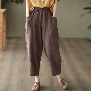 Quần baggy linen lưng thun túi vuông một màu - NU6970