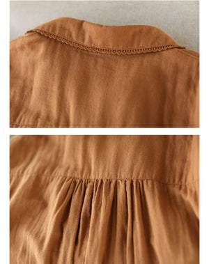 Áo sơ mi linen dài tay cổ pipi viền ren - NU8247