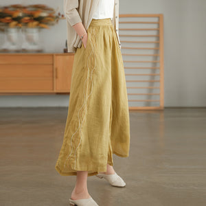 Quần baggy linen lưng cao ống rộng thêu sợi màu ziczac - NU7230