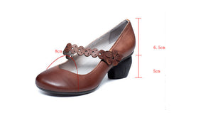 Giày da retro đế cao có quai đính hoa - OD0278