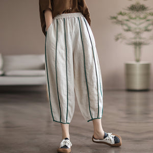 Quần baggy linen lưng thun may đường sọc - NU7293