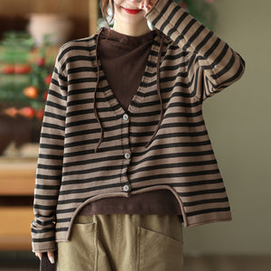 Áo khoác len cardigan dài tay cổ V kẻ sọc  - NU8053