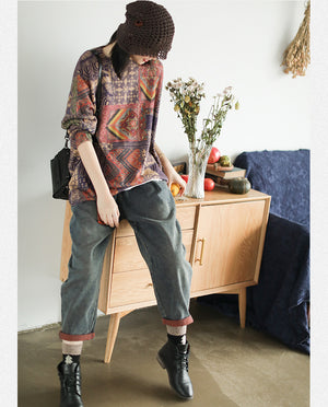 Áo len cashmere dài tay cổ tròn hoa văn thổ cẩm - NU8132