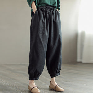 Quần baggy linen lưng thun dây rút gấu túm xếp ly - NU7555
