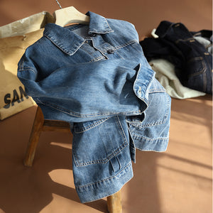Áo khoác jacket denim dài tay cổ đức túi vuông - NU8251