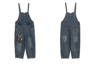 Quần baggy yếm denim in chú gấu và trái tim - NU7711