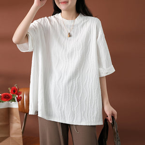 Áo T-shirt ngắn tay cổ tròn kiểu vặn thừng form rộng - NU8392