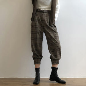 Quần baggy linen kẻ caro kèm thắt lưng - NU4593