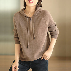 Áo hoodies dệt kim dài tay một màu khóa kéo - NU7952