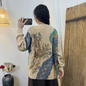 Áo len cashmere dài tay cổ tròn form rộng móc hoa màu sắc - NU7795