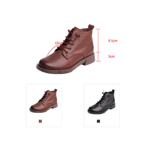 Giày da cao cổ retro đế bằng khóa kéo và cột dây - OD0857