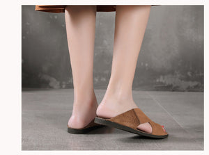 Dép da retro may tay đế bệt giày - NU5243