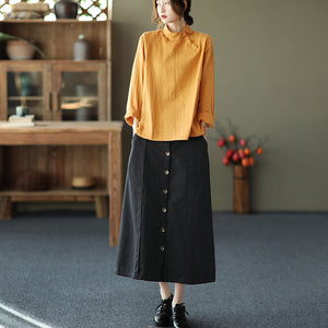 Áo sơ mi linen dài tay cổ pipi khuy chéo - NU8140