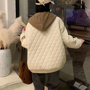 Áo khoác retro dài tay có mũ trần trám hai túi vuông - NU7942