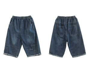 Quần baggy lửng denim lưng thun một túi vuông kiểu - NU8602