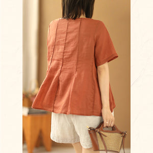 Áo T-shirt linen ngắn tay cổ tròn kiểu xòe - NU8524