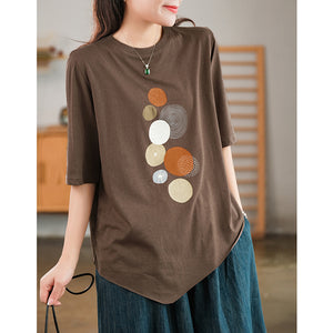 Áo T-shirt ngắn tay cổ tròn vạt chéo in những vòng tròn - NU7243