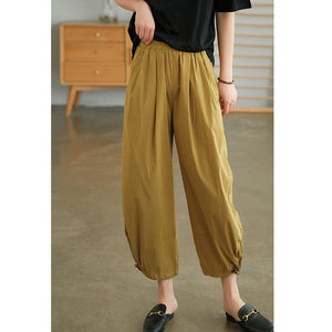 Quần baggy đơn sắc lưng thun ống rộng có dây rút - NU7414