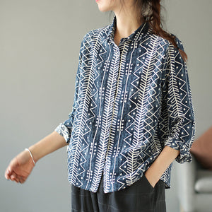Áo sơ mi dài tay cổ pipi in hoa văn trừu tượng - NU8160