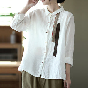 Áo sơ mi linen dài tay cổ đức may hai dải vải  - NU6717