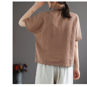 Áo sơ mi linen ngắn tay cổ pipi khuy tròn màu sắc - NU5682
