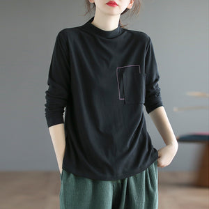 Áo T-shirt dài tay cao cổ một túi kiểu - NU8112
