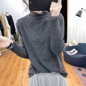 Áo T-shirt dài tay cổ lọ kiểu đính ren - NU8000