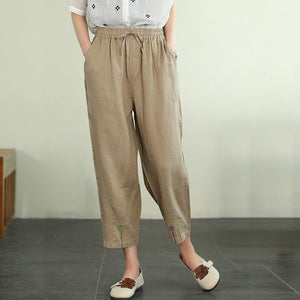 Quần baggy linen lưng thun dây rút thêu kẹo ngọt - NU7288