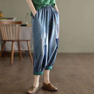 Quần baggy denim retro thêu X đối xứng - NU8206