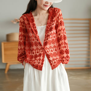Áo khoác cardigan dài tay có mũ thêu hoa văn Henna - NU7197