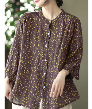 Áo sơ mi linen tay lửng cổ đứng in hoa văn - NU6920