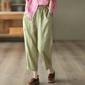 Quần baggy linen lưng thun kiểu đai đính khuy - NU7335