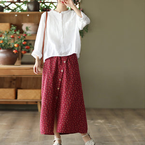 Chân váy linen lưng thun thắt dây xẻ tà chéo in hoa liti - NU8317