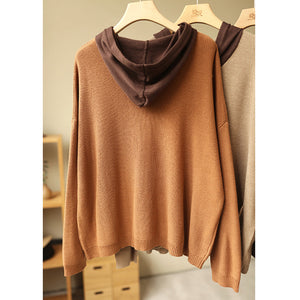 Áo khoác len hoodies cardigan có mũ chệch màu - NU7792