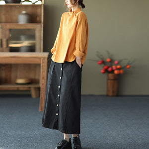 Áo sơ mi linen dài tay cổ pipi khuy chéo - NU8140